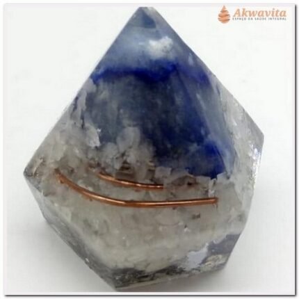 Orgonite Obelisco Cristal Q Azul 6 lados Limpeza 5cm