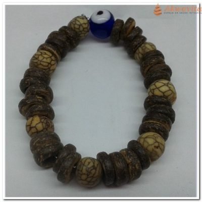 Pulseira Japamala de Madeira Olho Grego 35 contas-N. Tempo