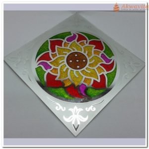 Mandala Pintada em Espelho Flor de Lótus 21cm quadrada