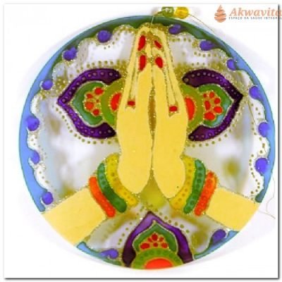 Mandala Mandala Pintada em Vidro na Simbologia Namastê 20cm