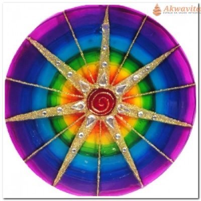 Mandala Pintada em Vidro Simbologia Sete Raios 14cm-N. Tempo