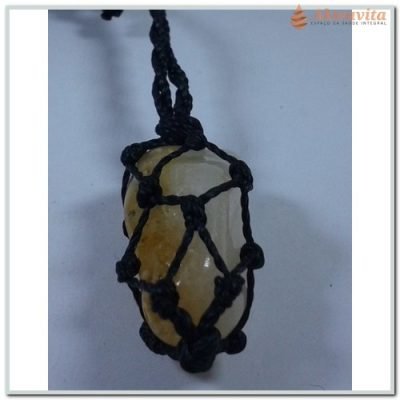 Cordão Preto Pingente Pedra Rolada Citrino Prosperidade-25M