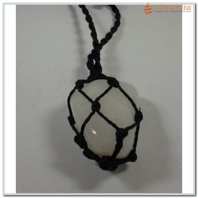 Cordão Preto com Pingente Pedra Rolada Quartzo Rosa