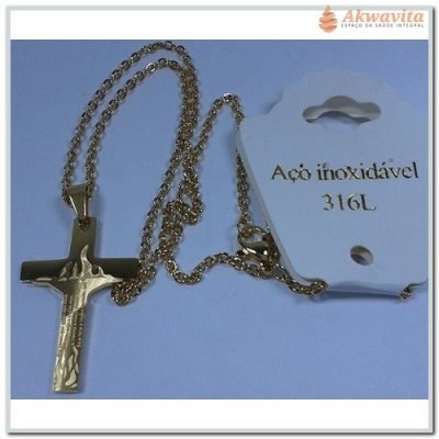 Corrente Dourada Tipo Portuguesa Pingente Cruz Oração-25M