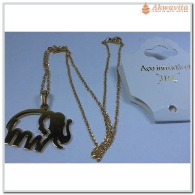 Corrente Dourada Tipo Portuguesa Pingente Elefante Vazado