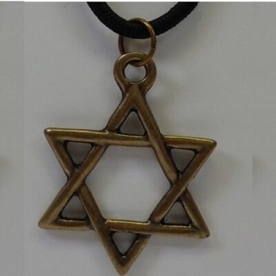 Cordão Preto com Pingente Estrela de David em Bronze