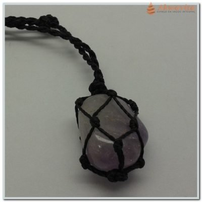 Cordão Preto Pingente Pedra Rolada Ametista Transmutação-25M