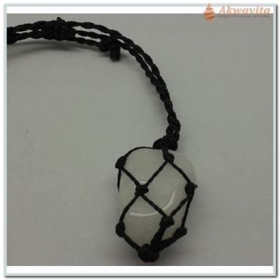 Cordão Preto Pingente Pedra Rolada Quartzo Branco Leitoso-25M