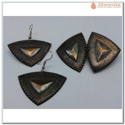 Brinco e Broche Triangular Estilo Gótico Acobreado