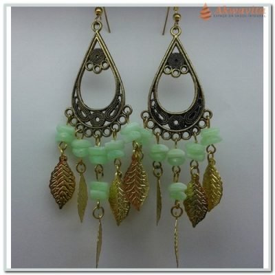 Brinco Dourado com bolinhas Verdes Estilo Cigano