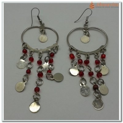 Brinco Coração Cigano Bolinhas Vermelhas 35mmx90mm-Lj