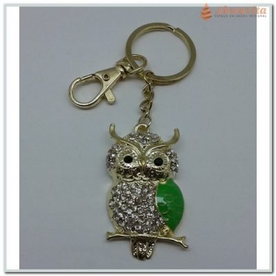 Chaveiro Coruja Cristais e Pedra Colorida Sabedoria 3x10cm-Lj