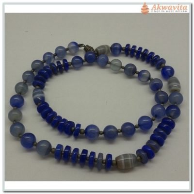 Colar de Quartzo Azul Bolas e Moedas Proteção Intuição