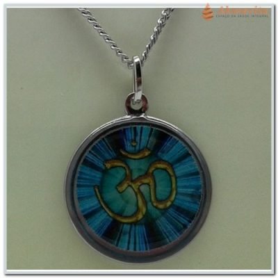 Corrente de Aço Inox com Pingente Mandala com OM