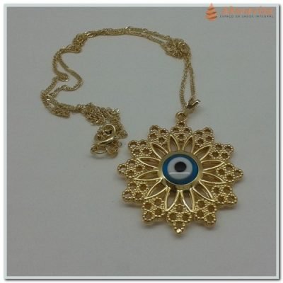 Gargantilha Mandala Dourada Ptas e Olho Grego 32mm-N.Tempo