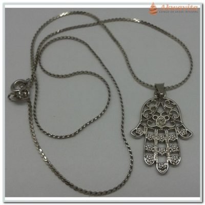 Gargantilha Mão Chamsa Mão de Deus Prateada-N.Tempo