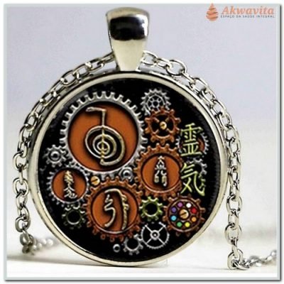 Gargantilha com 4 Símbolos do Reiki 3 Níveis Prateado
