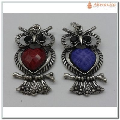 Pingente Coruja com resina colorida Sabedoria 2 peças