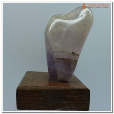 Pedra Ametista Transmutação Rolada na Base de Madeira
