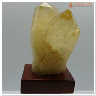 Pedra Cristal Sabedoria Purificação Bruta na Base de Madeira