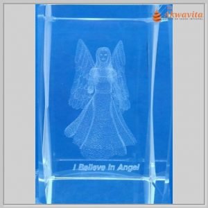 Cubo de Cristal Gravação Laser Anjos Figura 3D G