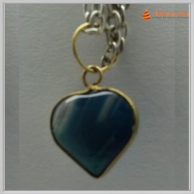 Pingente de Pedra Sodalita Azul Coração com Aro Dourado