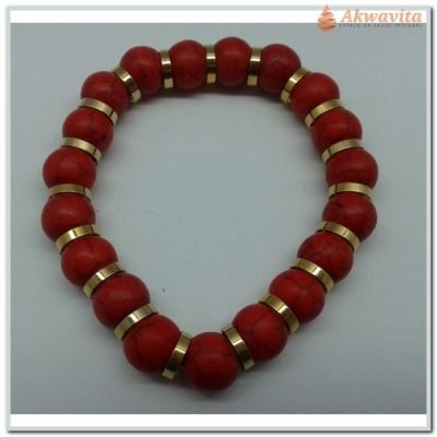 Pulseira Pedra Coral Metal Dourado Conhecimento - N.Tempo