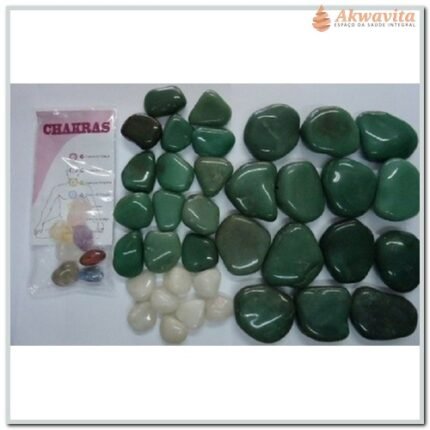 Kit de Pedras Verdes Brancas e Chakras para Massagem 43pç