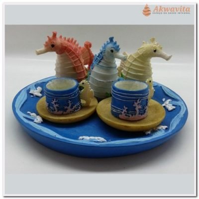 Mini Jogo Xícara Miniatura Cavalos Marinhos em Resina- Lj