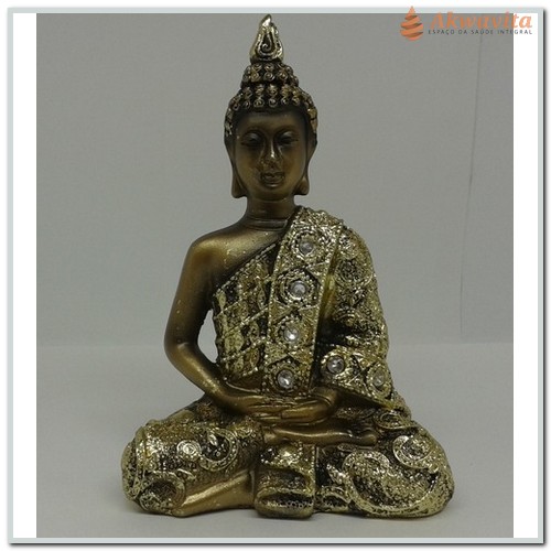 Buda Sirdata Sentado Dourado Meditando em Porcelana - N. Tempo