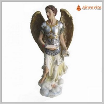 Arcanjo São Gabriel Estátua de Resina Roupa Prata 30cm