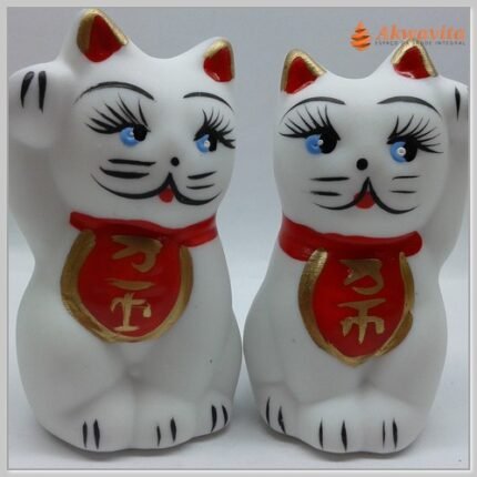 ManekiNeko Gatinho Branco Sorte Cliente Par Cerâmica 9x6cm