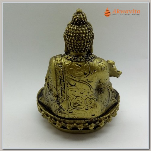 Buda Sentado em Puf Meditando Ouro Velho