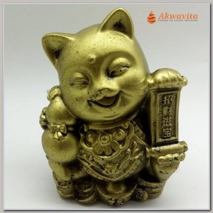 ManekiNeko Gatinho Ouro Velho Sorte Cliente Cerâmica 9x6cm