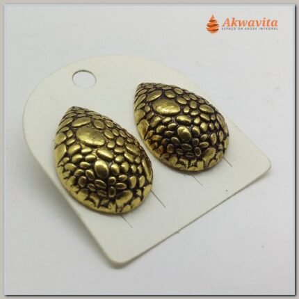 Brinco em Metal Modelo Gota Dourado Relevo Círculos