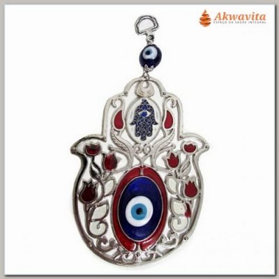 Pendente Amuleto Olho Grego e Mão Hamesh 18 cm