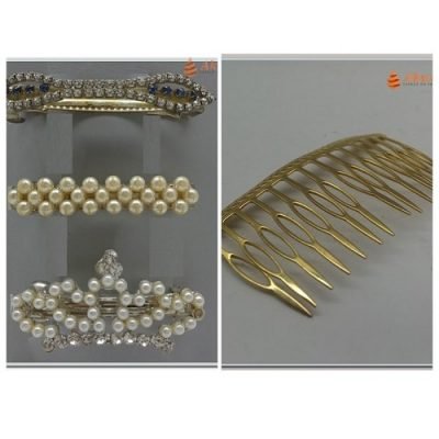 Presilhas de Cabelo Para Festas Pente Dourado Pérola Strass