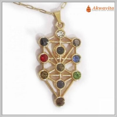 Pingente Árvore da Cabala em Corrente Dourada Zamak