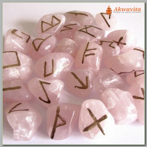 Jogo de Runas em Pedras Roladas Cristais Diversos quartzo rosa