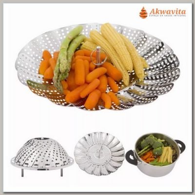 Cesto em Inox Para Cozinhar a Vapor Sabor e Saúde 24cm