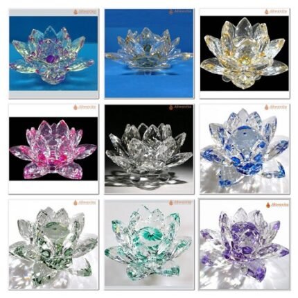 Flor de Lótus de Cristal Cores Variadas Pureza Espiritual 10cm