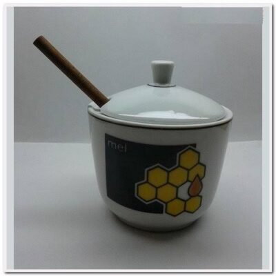 Porta Mel Porcelana Pintado com bastão madeira