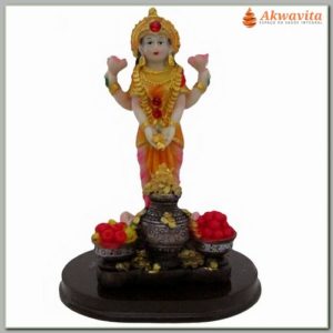 Lakshmi da Prosperidade Flor de Lótus e Pote de Ouro 12cm