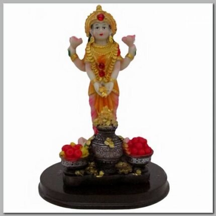 Lakshmi da Prosperidade Flor de Lótus e Pote Ouro 12cm