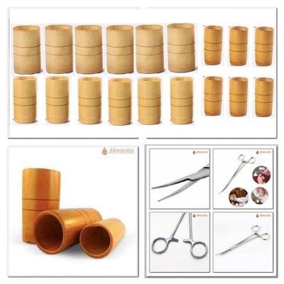 Kit 18 Ventosas de Bambu Bocas 50-45-35mm Pinça Kelly-Pan