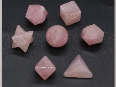 Kit Radiônico Sólidos de Platão 7 Pedras Quartzo Rosa Cabalah