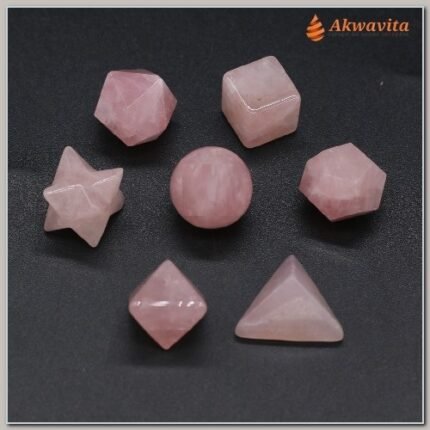 Kit Radiônico Sólidos de Platão 7 Pedras Quartzo Rosa Cabalah