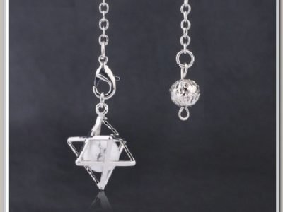 Pêndulo Pingente Pulseira Merkabah com Pedra Howlita Prateado