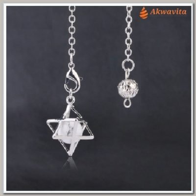 Pêndulo Pingente Pulseira Merkabah Pedra Howlita Prateado- Lj