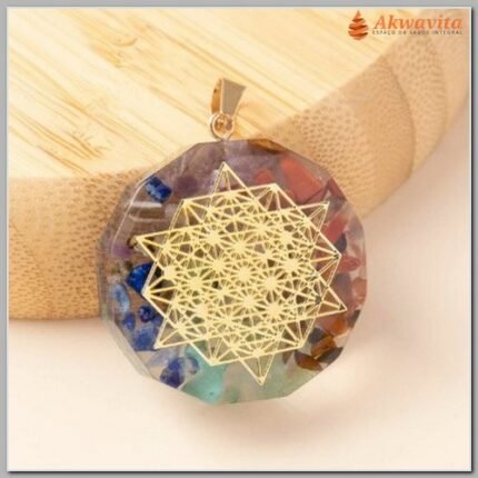 Pingente Orgonite Tetrahedron 4Elementos Dourado